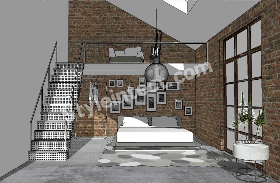 Modern Industrial Bedroom Interior Design with Luxury Loft Architecture and Smart Space Planning