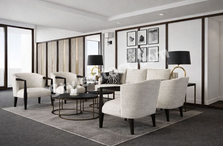 Modern Luxury Living Room Interior Design with Contemporary Furniture and Elegant Architectural Details