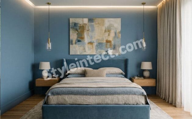 Modern Blue Bedroom Interior Design with Soft Luxury Style for Elegant Contemporary Homes