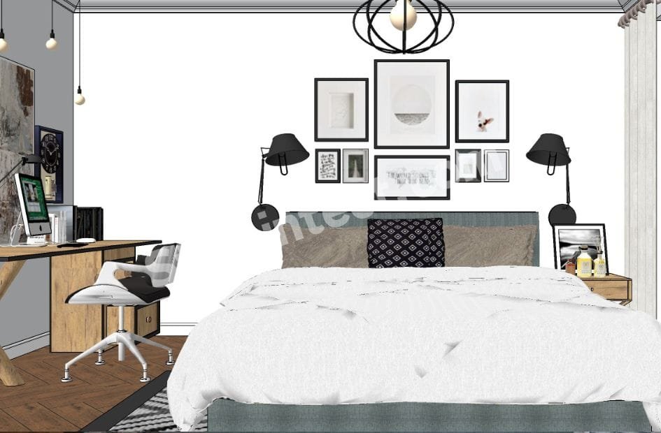 Modern Minimalist Bedroom Interior Design with a Functional Home Office Setup