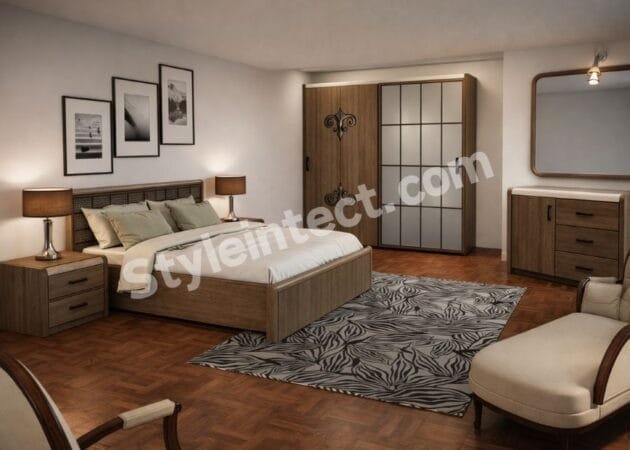 Modern Wooden Bedroom Interior Design with Smart Wardrobe and Elegant Storage Solutions