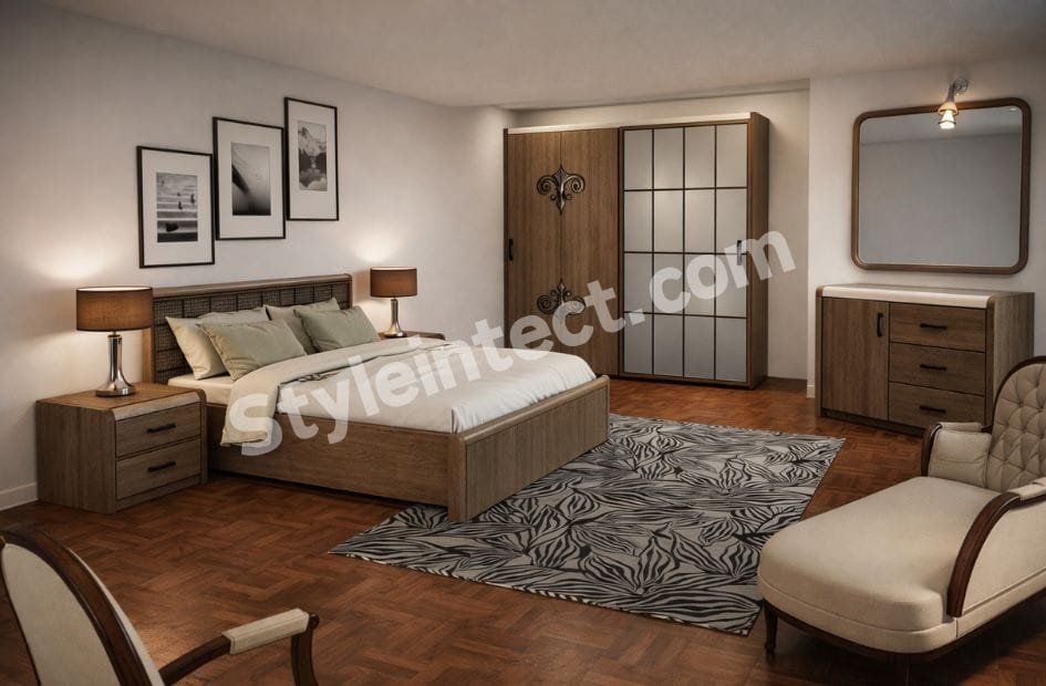 Modern Wooden Bedroom Interior Design with Smart Wardrobe and Elegant Storage Solutions