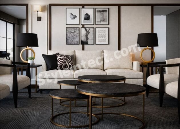 Modern Luxury Living Room Interior Design with Elegant Neutral Tones and Contemporary Furniture