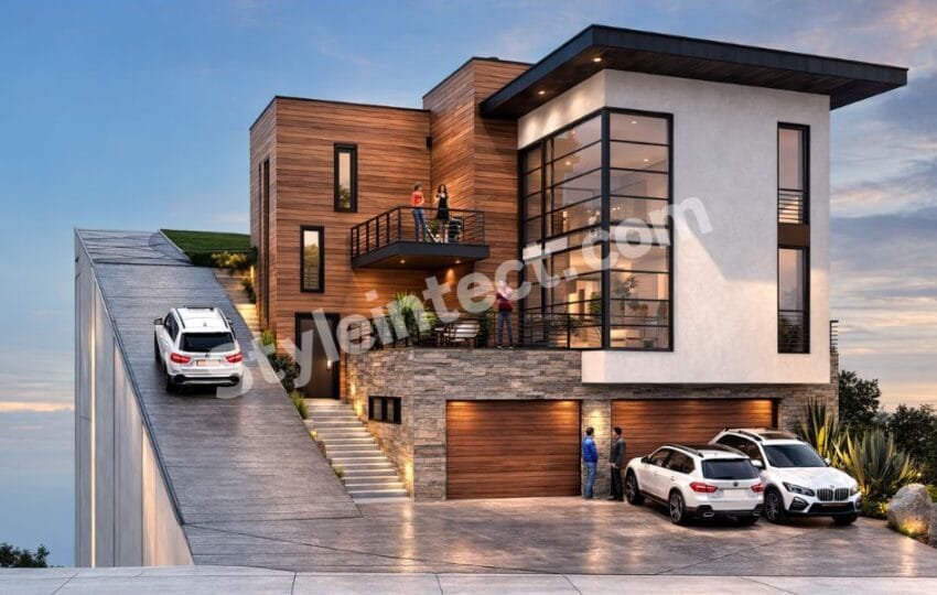 Affordable Architect Exterior Design for Horizon Crest Villa – Modern Luxury Home on a Sloping Plot
