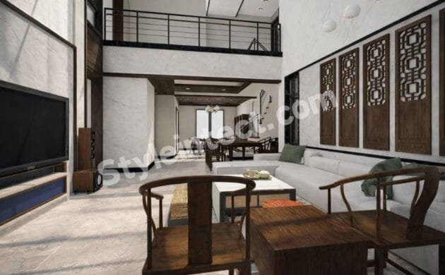 Modern Luxury Living Room Interior Design with Double-Height Ceiling for Elegant Home Interior Design