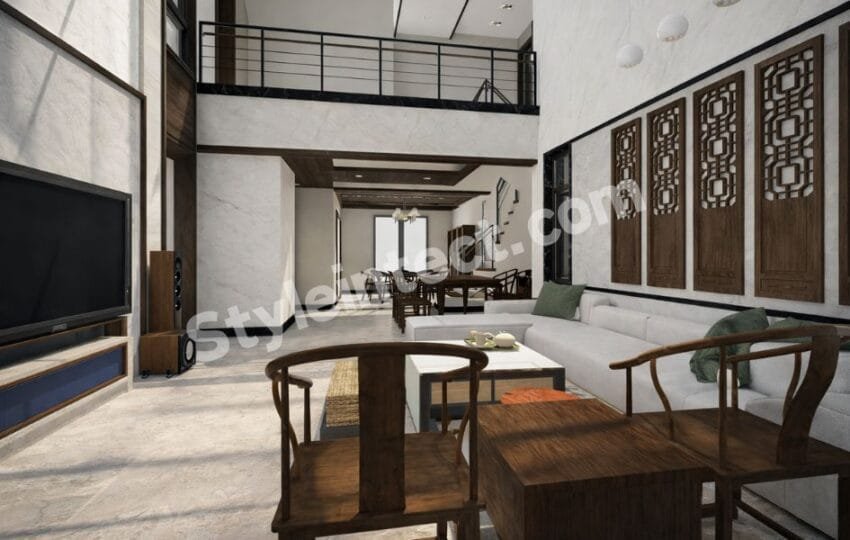 Modern Luxury Living Room Interior Design with Double-Height Ceiling for Elegant Home Interior Design