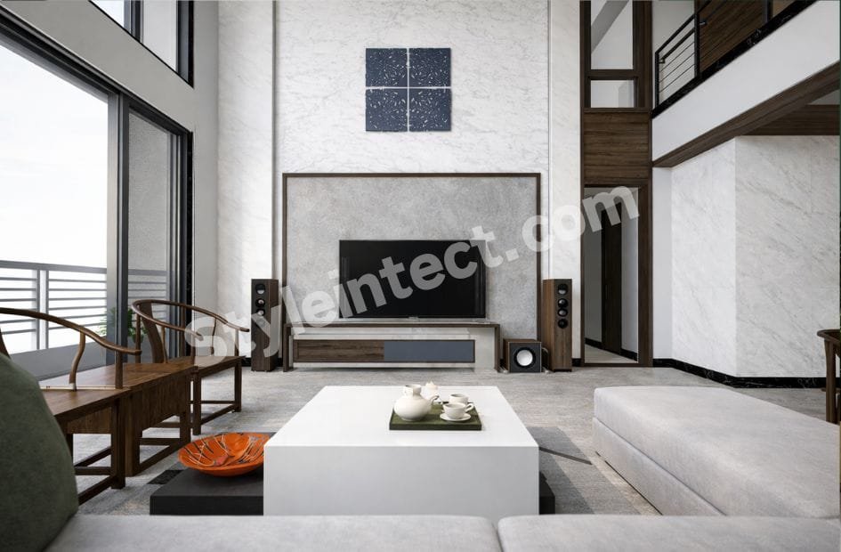 Modern Luxury Living Room Interior Design with Double-Height Space for Contemporary Homes