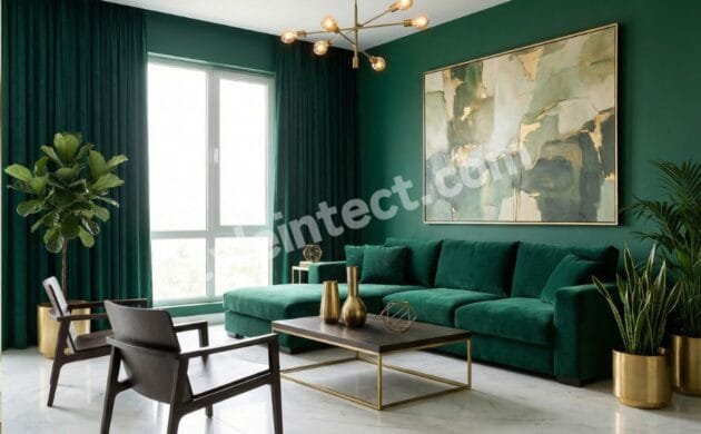 Modern Living Room Interior Design with Emerald Green Interiors and Luxury Home Interior Styling