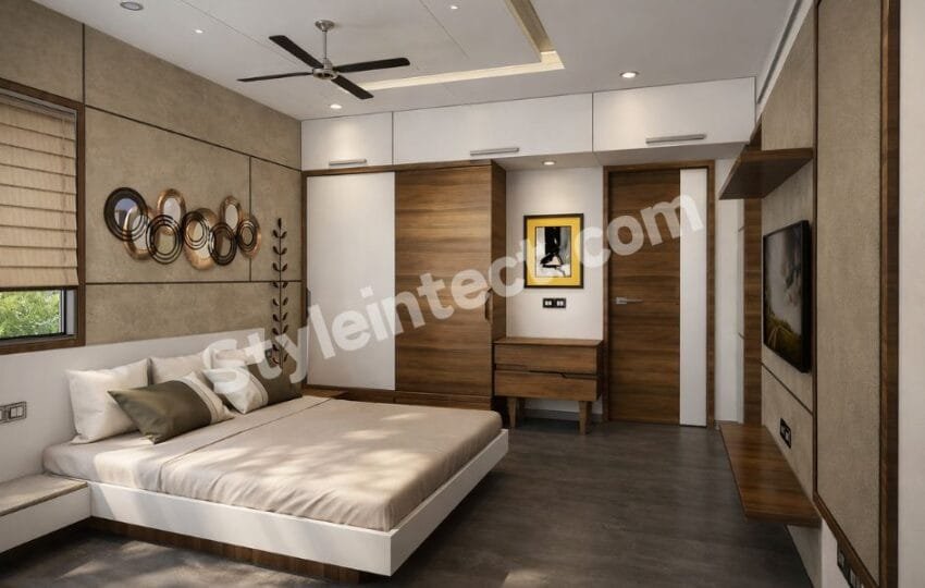 Modern Minimalist Bedroom Interior Design with Smart Storage and Elegant Wooden Finishes