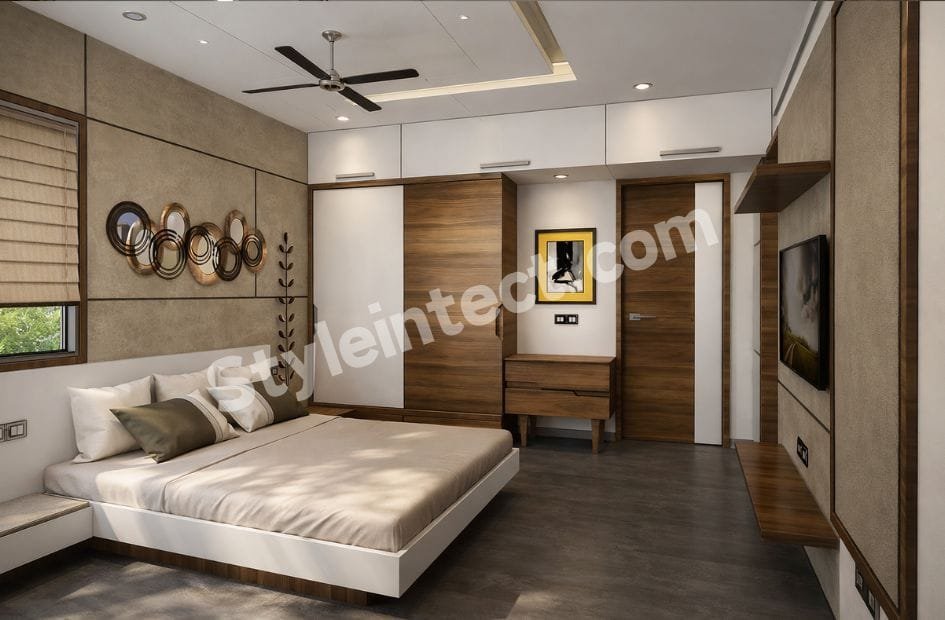 Modern Minimalist Bedroom Interior Design with Smart Storage and Elegant Wooden Finishes