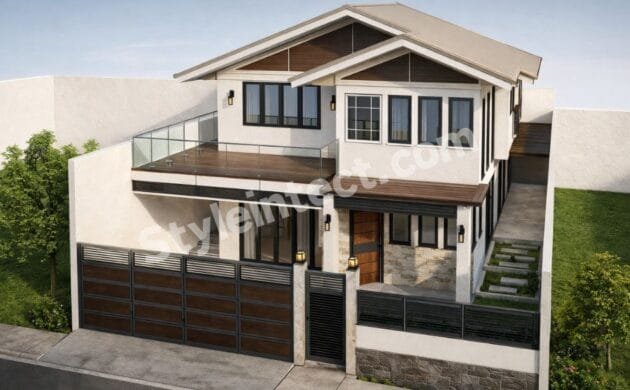 Affordable Architect Exterior Design for a Modern Tropical Villa with Large Terrace Balcony | Contemporary Two-Storey House Front Elevation