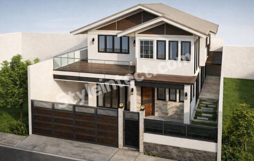 Affordable Architect Exterior Design for a Modern Tropical Villa with Large Terrace Balcony | Contemporary Two-Storey House Front Elevation