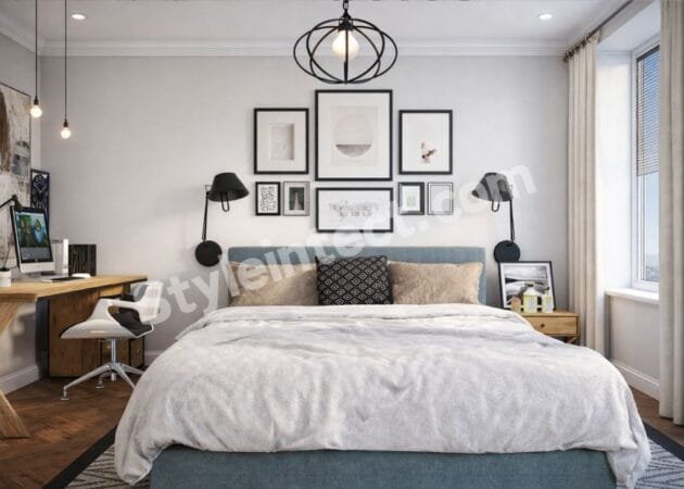 Modern Minimalist Bedroom Interior Design with a Functional Home Office Setup