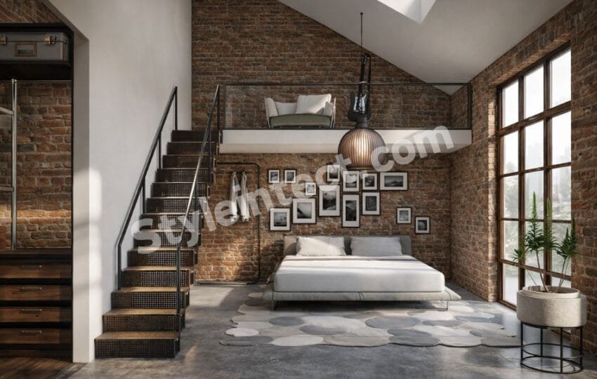 Modern Industrial Bedroom Interior Design with Luxury Loft Architecture and Smart Space Planning