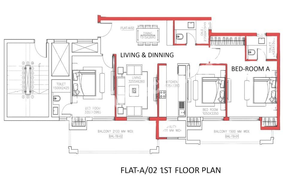 Modern Apartment Floor Plan with Smart Space Planning, Bedrooms, Kitchen and Balcony Design