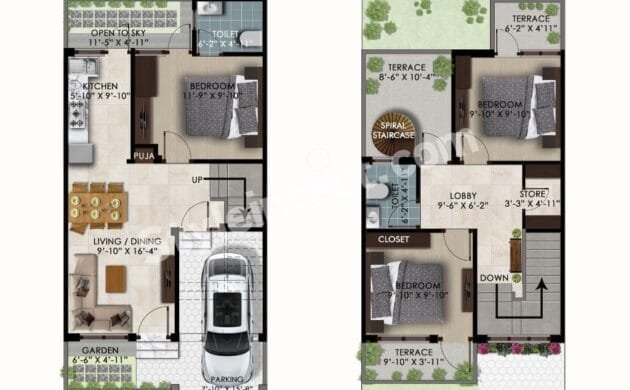 Modern House Floor Plan with 3 BHK Layout, Terrace, Garden and Smart Space Planning